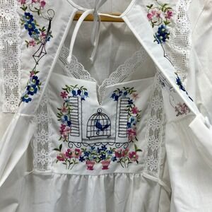 VTG 60s Sears PermaPress Nightgown and Robe Long Cotton Blend Embroidered USA